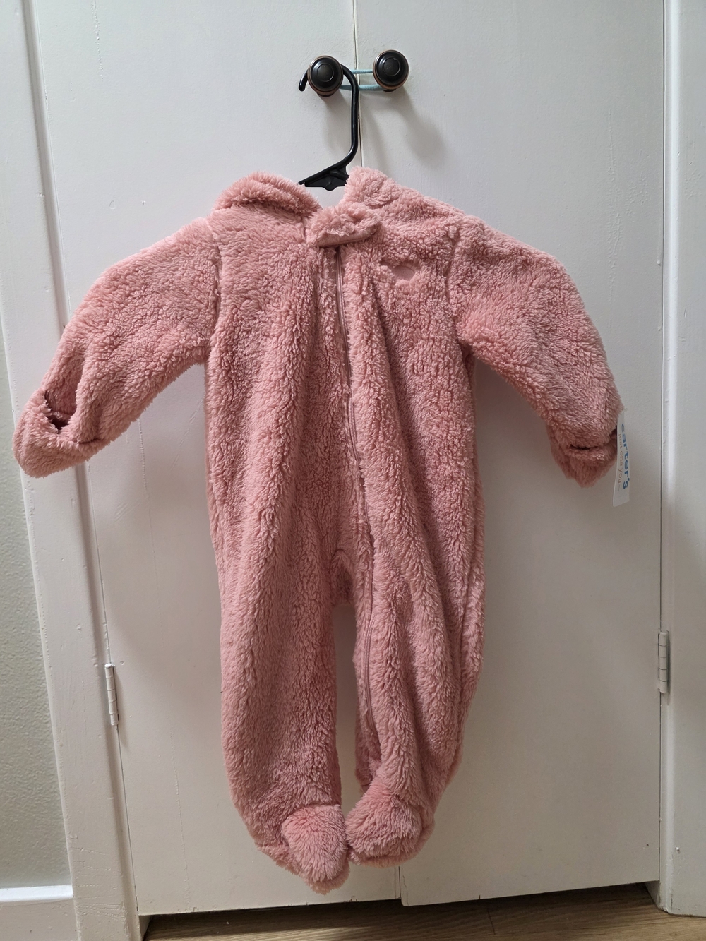 Carter's Plush Pink Hooded Baby Footie One-Piece